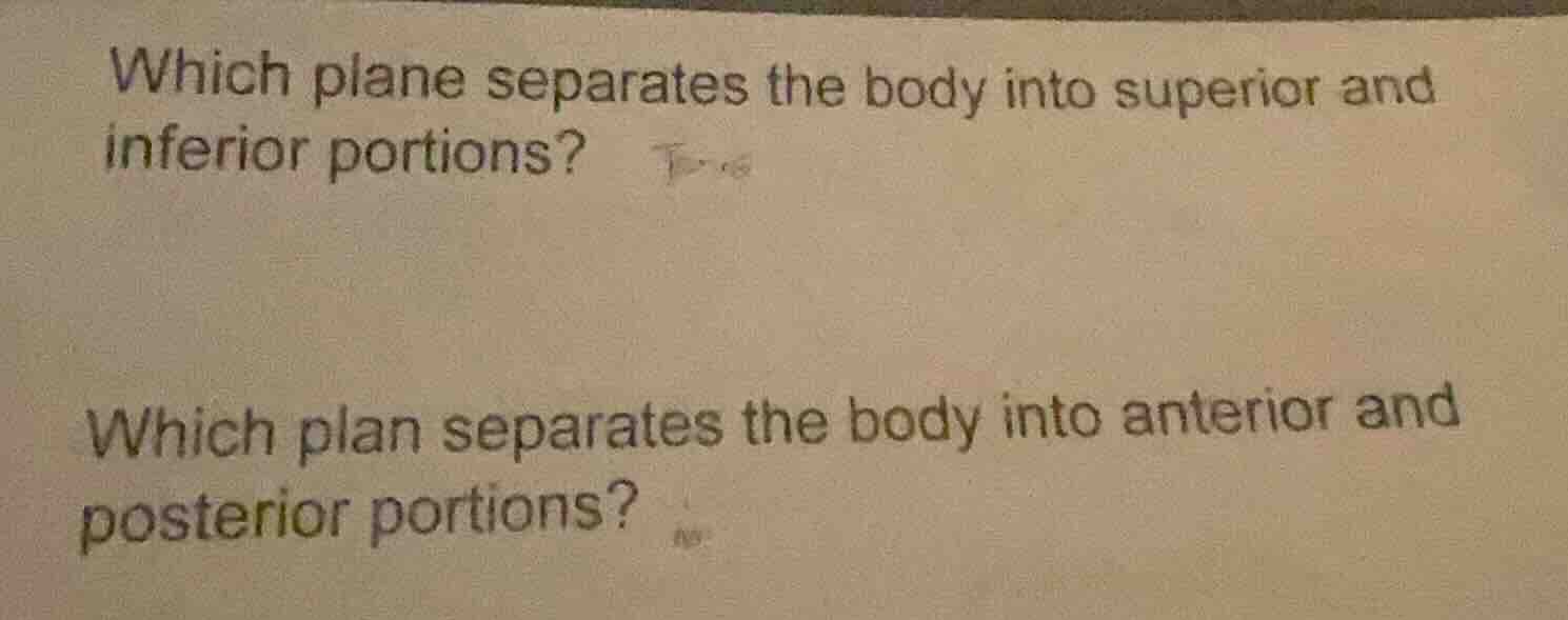 which plane separates the body into superior and inferior portions? whi…