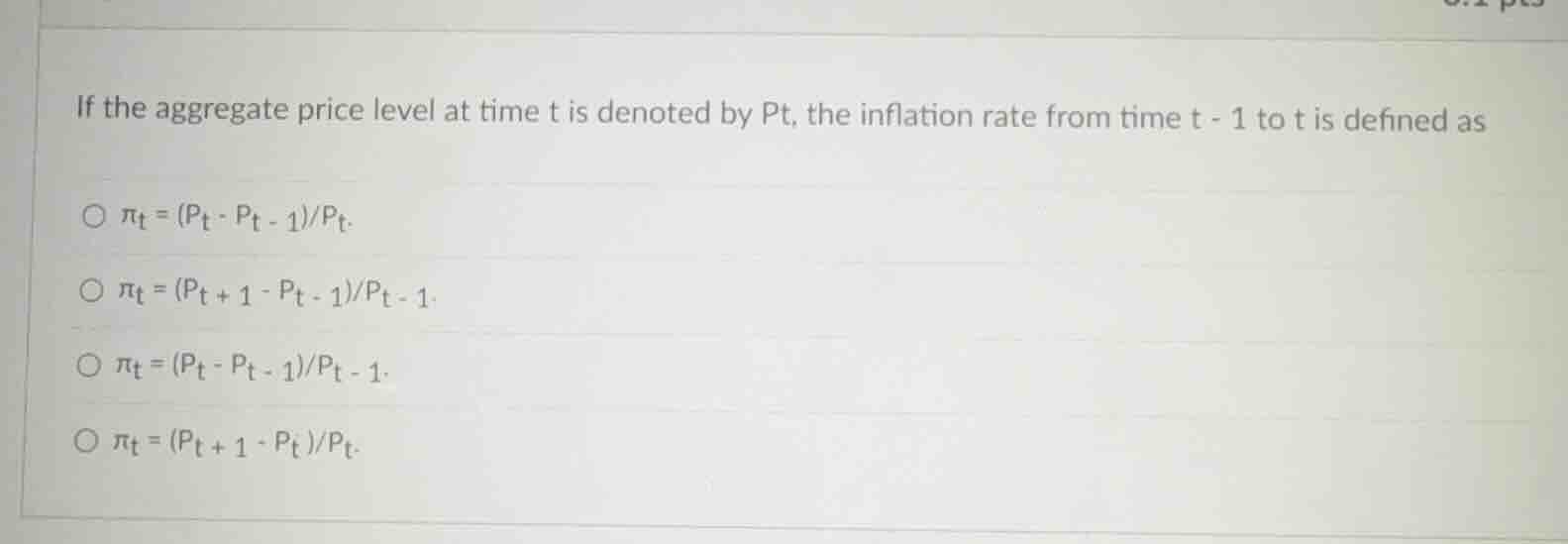 if the aggregate price level at time t is denoted by pt, the inflation …