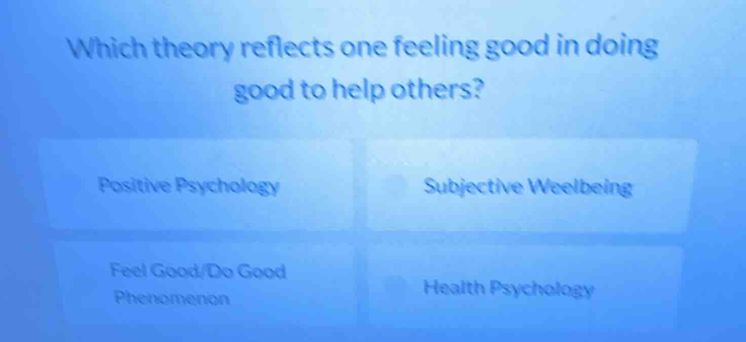 which theory reflects one feeling good in doing good to help others? po…