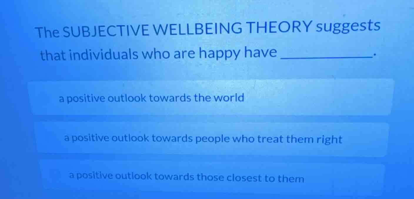 the subjective wellbeing theory suggests that individuals who are happy…