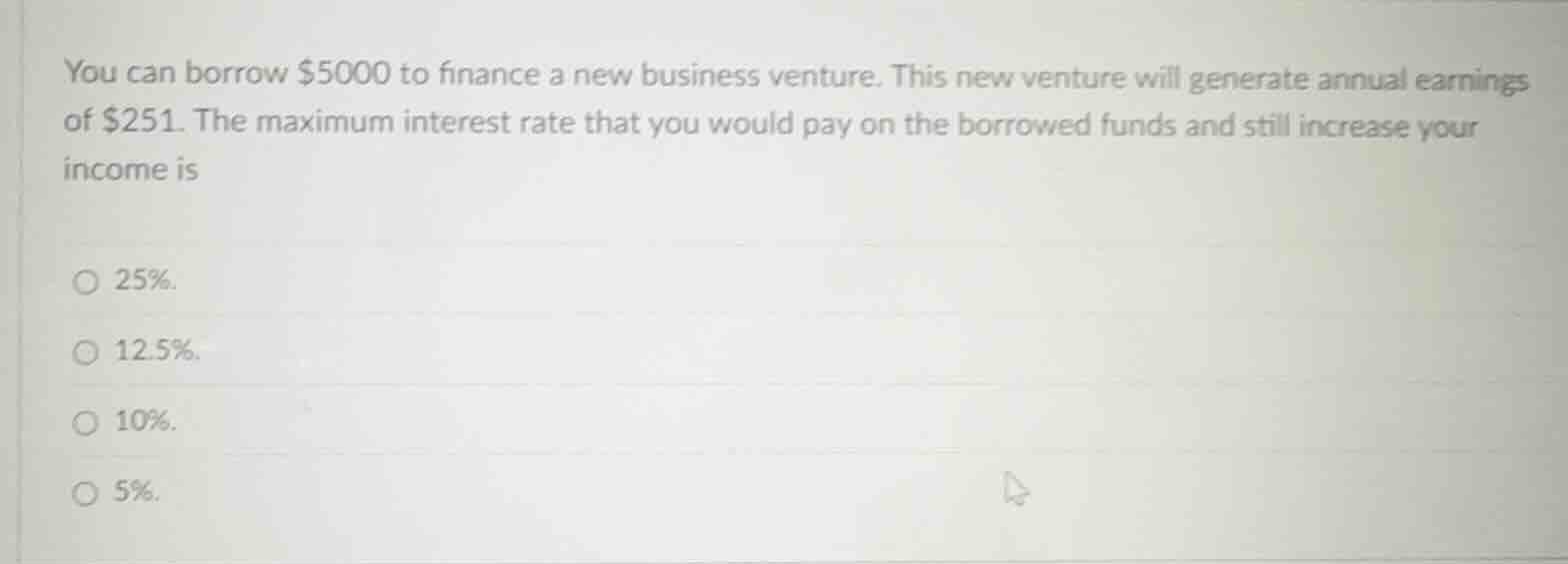 you can borrow $5000 to finance a new business venture. this new ventur…