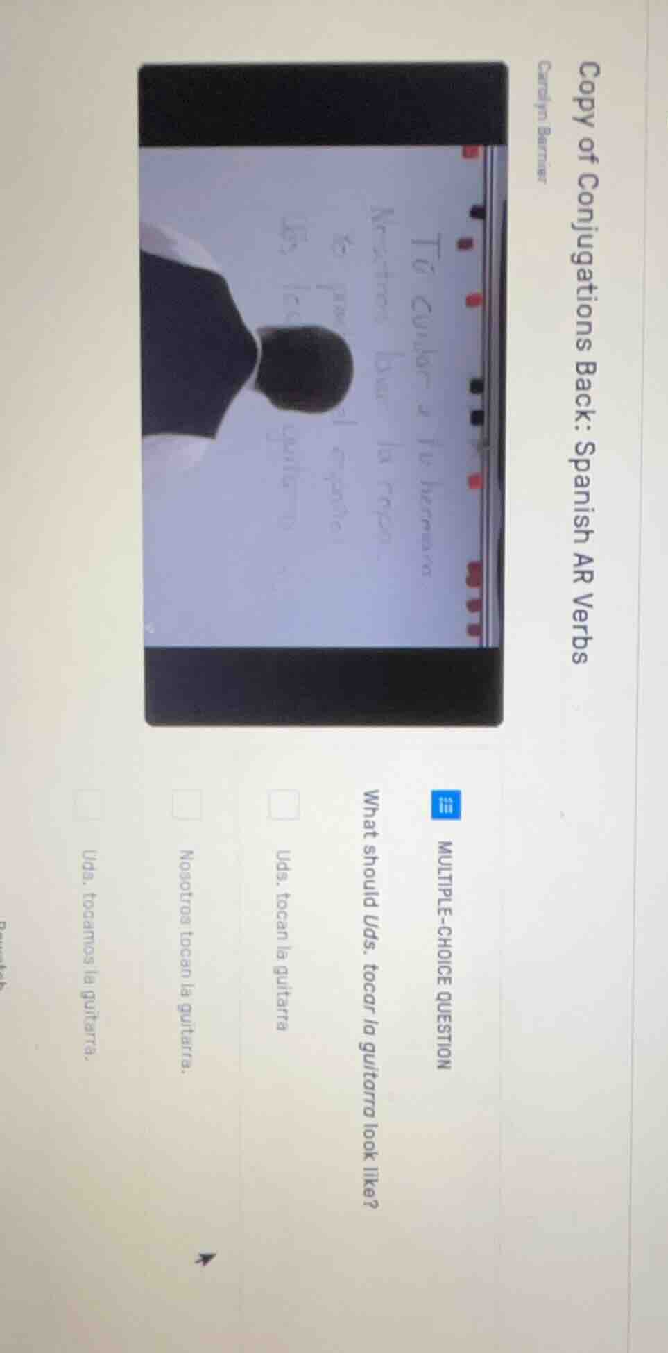 copy of conjugations back: spanish ar verbs caralyn barnier. multiple-c…