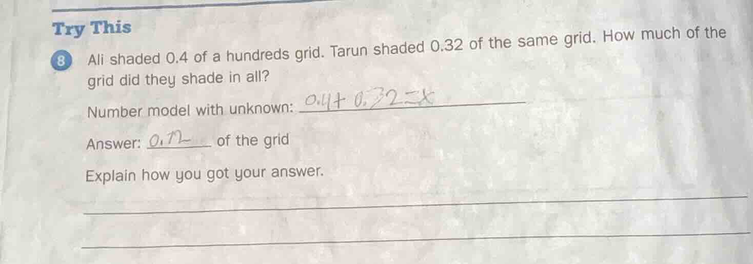 try this 8 ali shaded 0.4 of a hundreds grid. tarun shaded 0.32 of the …