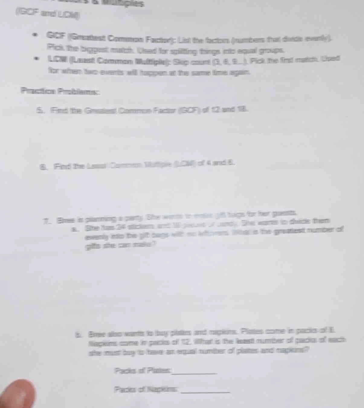 and multiples (gcf and lcm) - gcf (greatest common factor): list the fa…