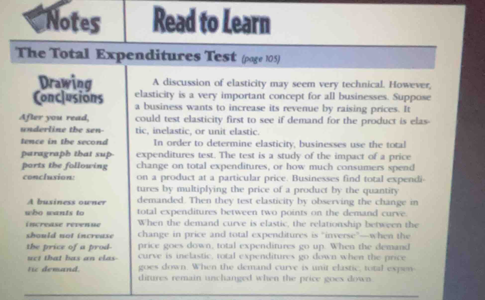 notes read to learn the total expenditures test (page 105) drawing conc…