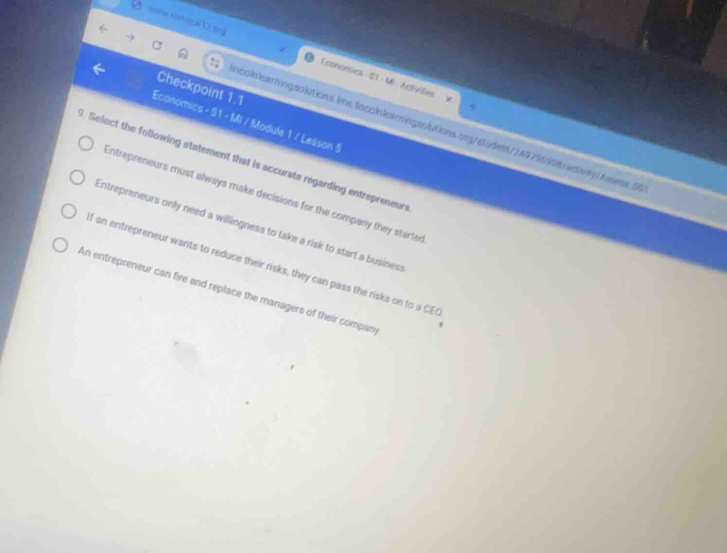 checkpoint 1.1 economics - 81 - mi / module 1 / lesson 5 9. select the …