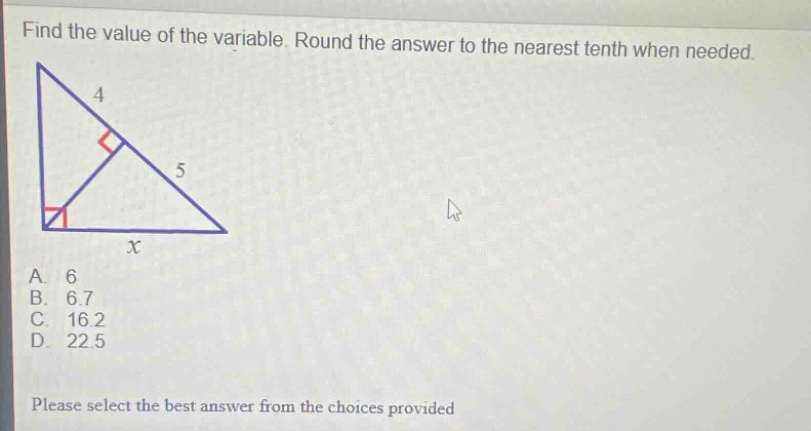 find the value of the variable. round the answer to the nearest tenth w…