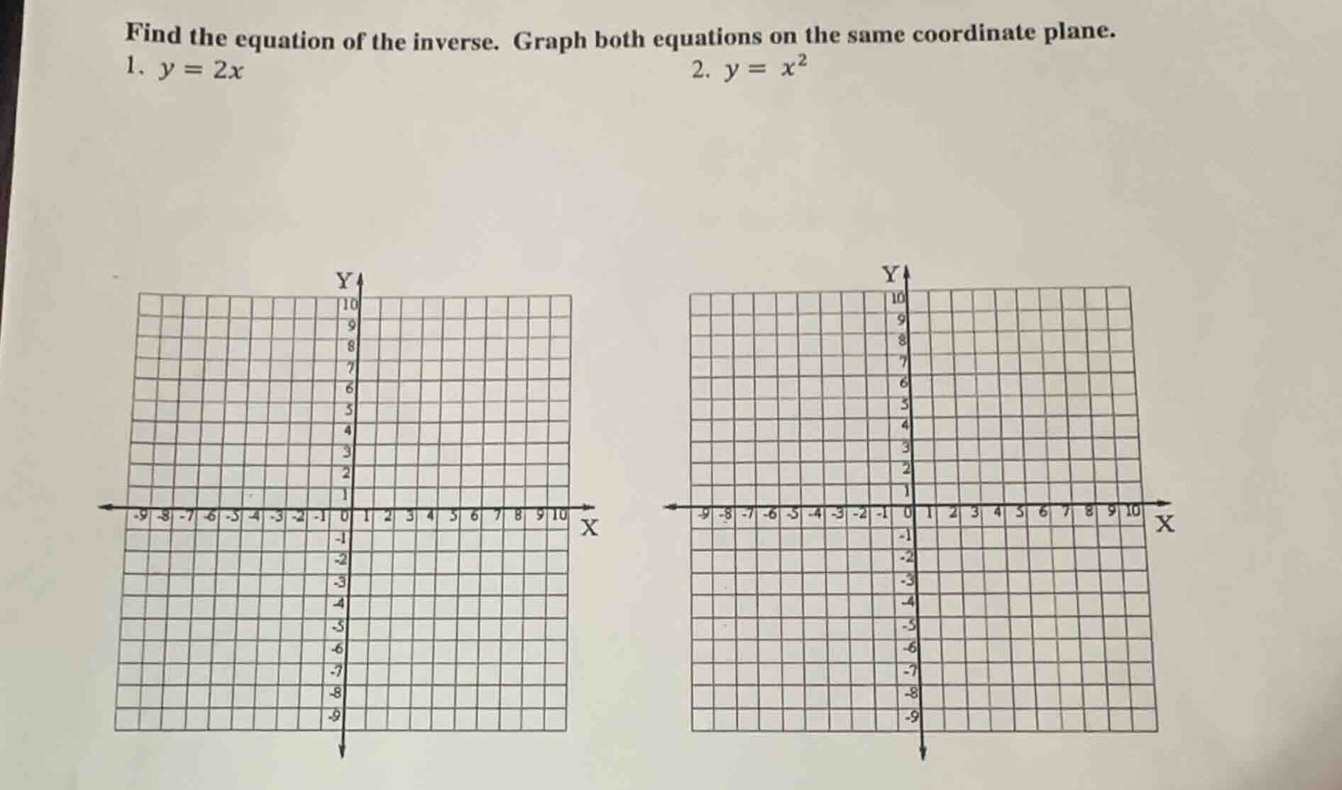 find the equation of the inverse. graph both equations on the same coor…