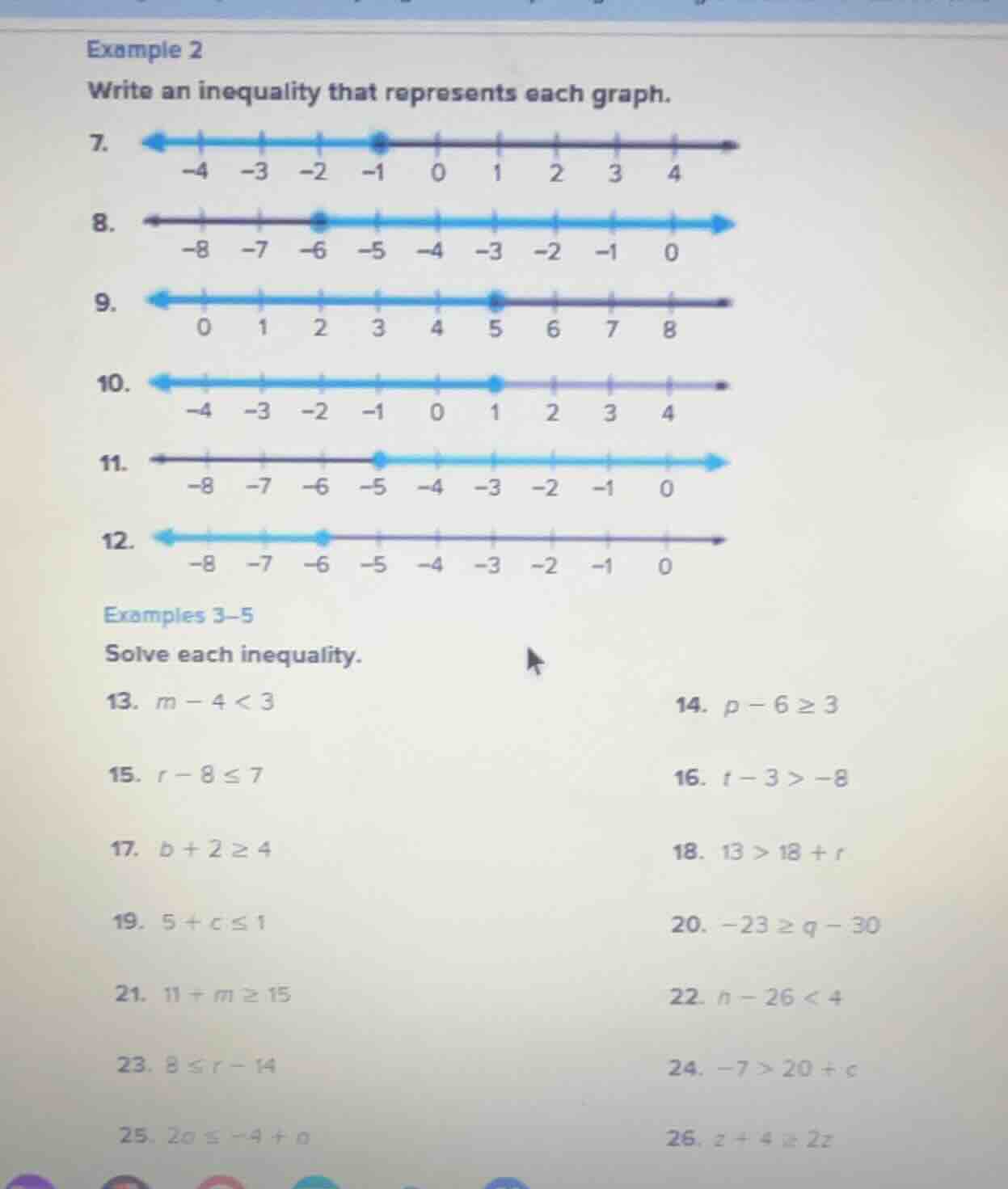 example 2 write an inequality that represents each graph. 7. 8. 9. 10. …