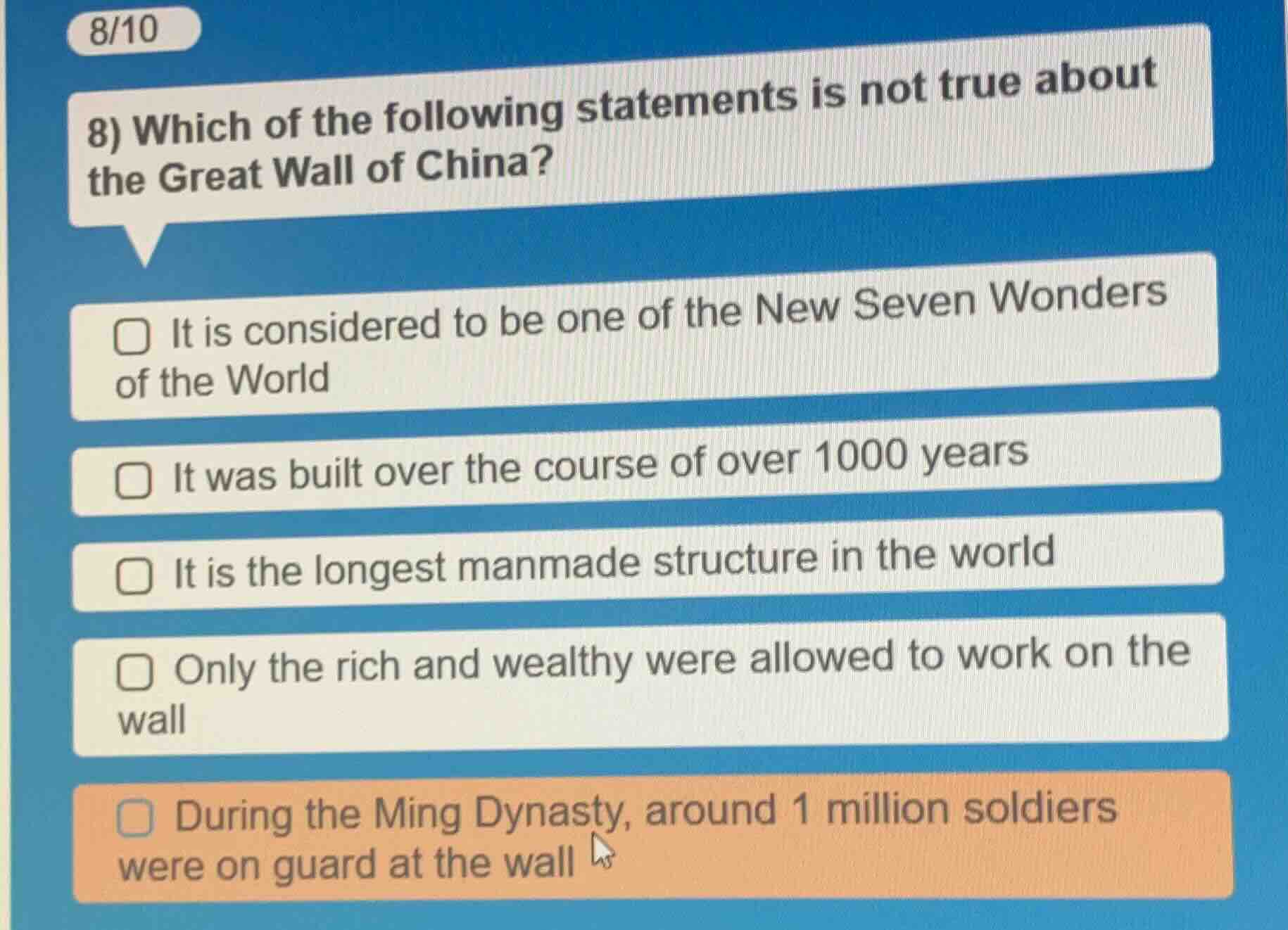 8) which of the following statements is not true about the great wall o…