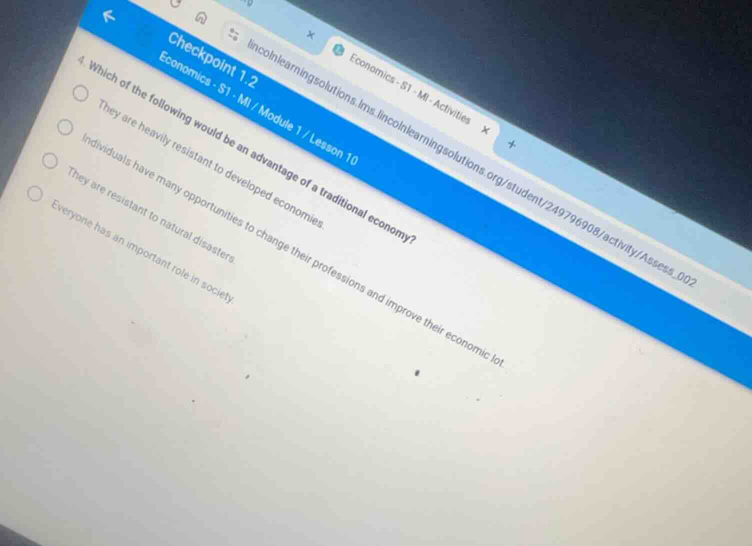 4 which of the following would be an advantage of a traditional economy…