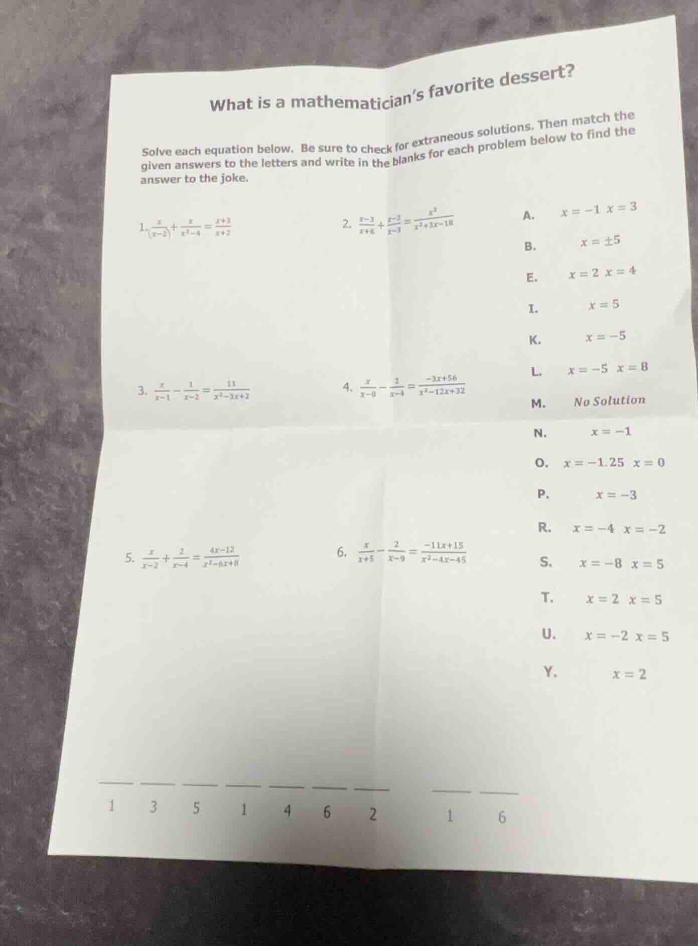 what is a mathematician’s favorite dessert? solve each equation below. …