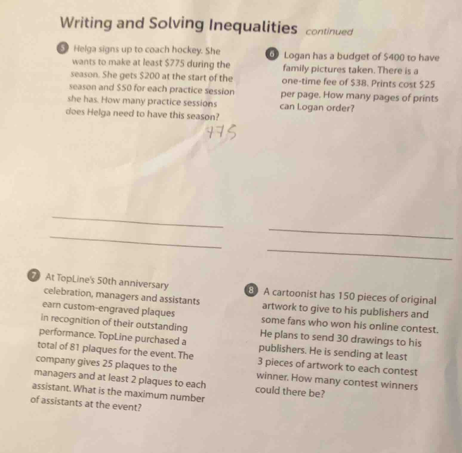writing and solving inequalities continued 5 helga signs up to coach ho…
