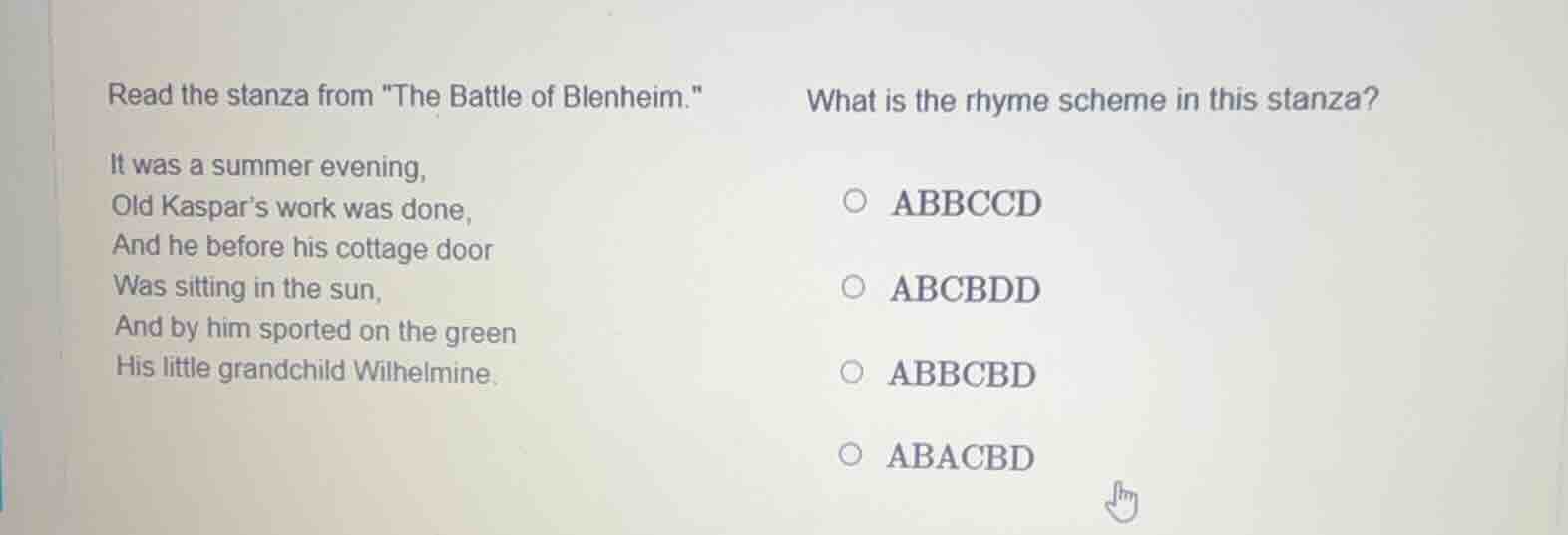 read the stanza from \the battle of blenheim.\ it was a summer evening,…