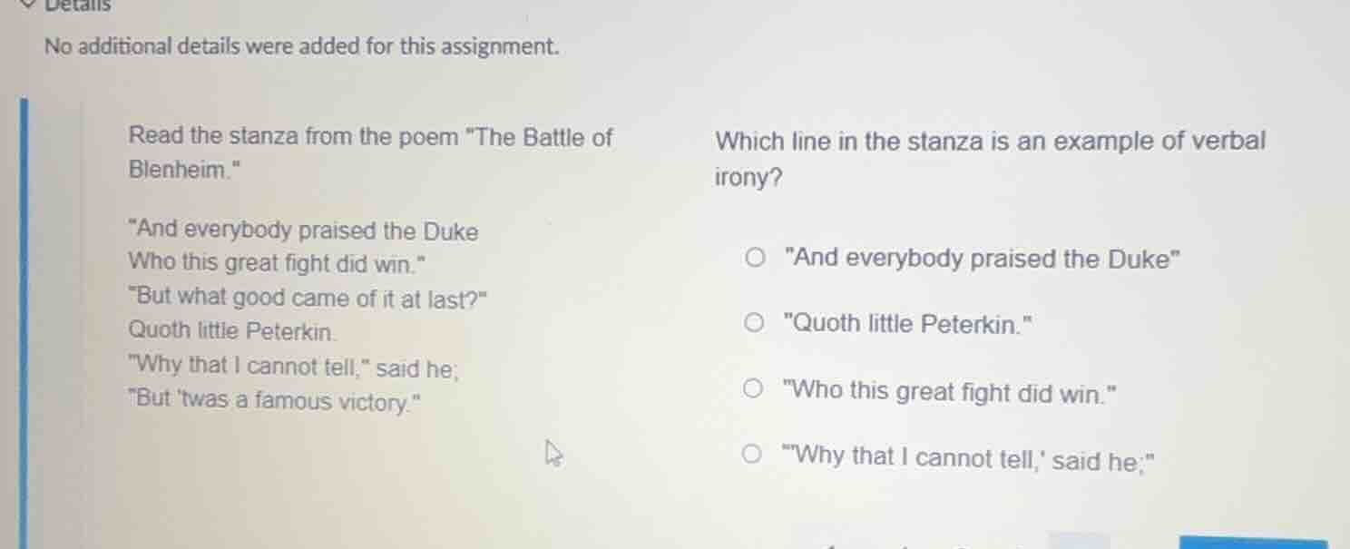 read the stanza from the poem \the battle of blenheim.\ \and everybody …