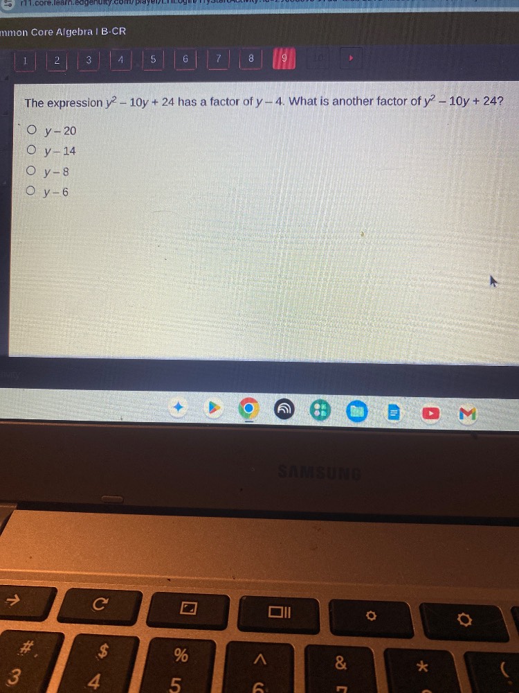 the expression ( y^2 - 10y + 24 ) has a factor of ( y - 4 ). what is an…