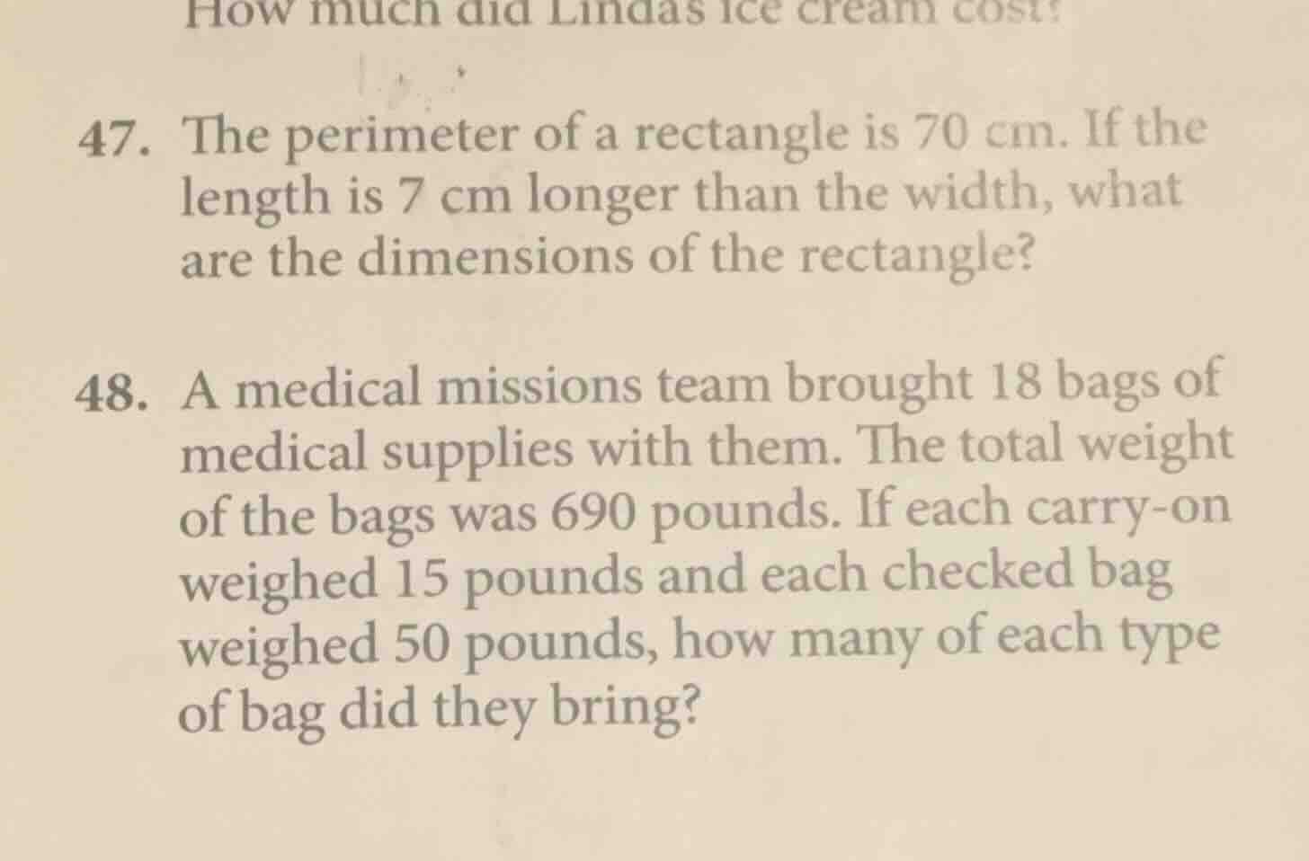47. the perimeter of a rectangle is 70 cm. if the length is 7 cm longer…