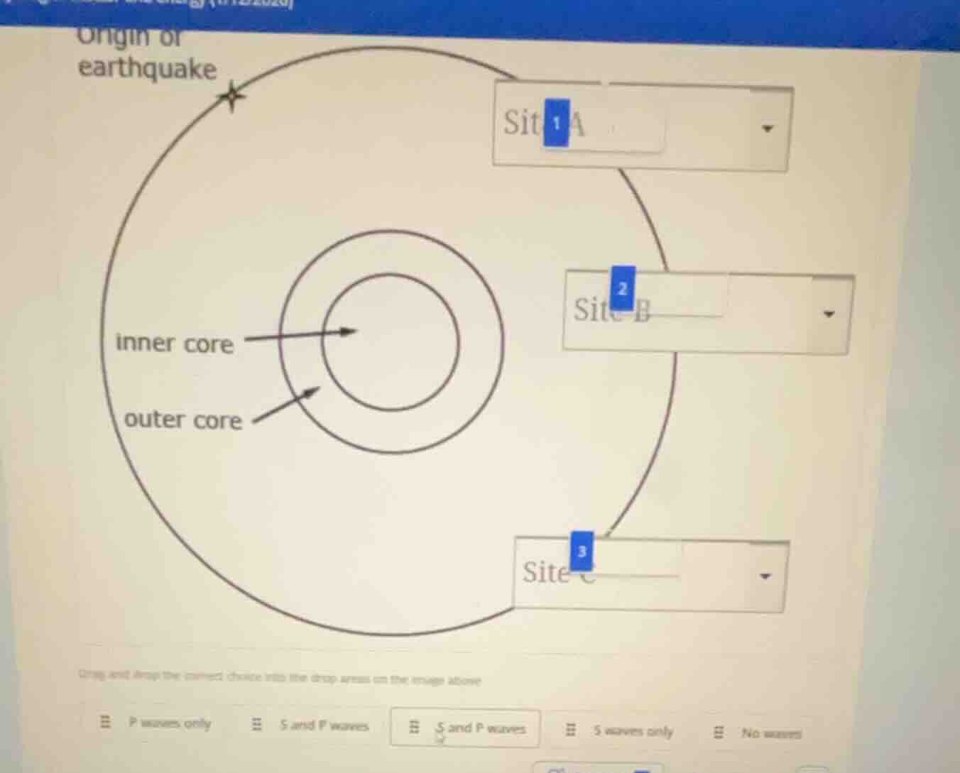 origin of earthquake inner core outer core drag and drop the correct ch…