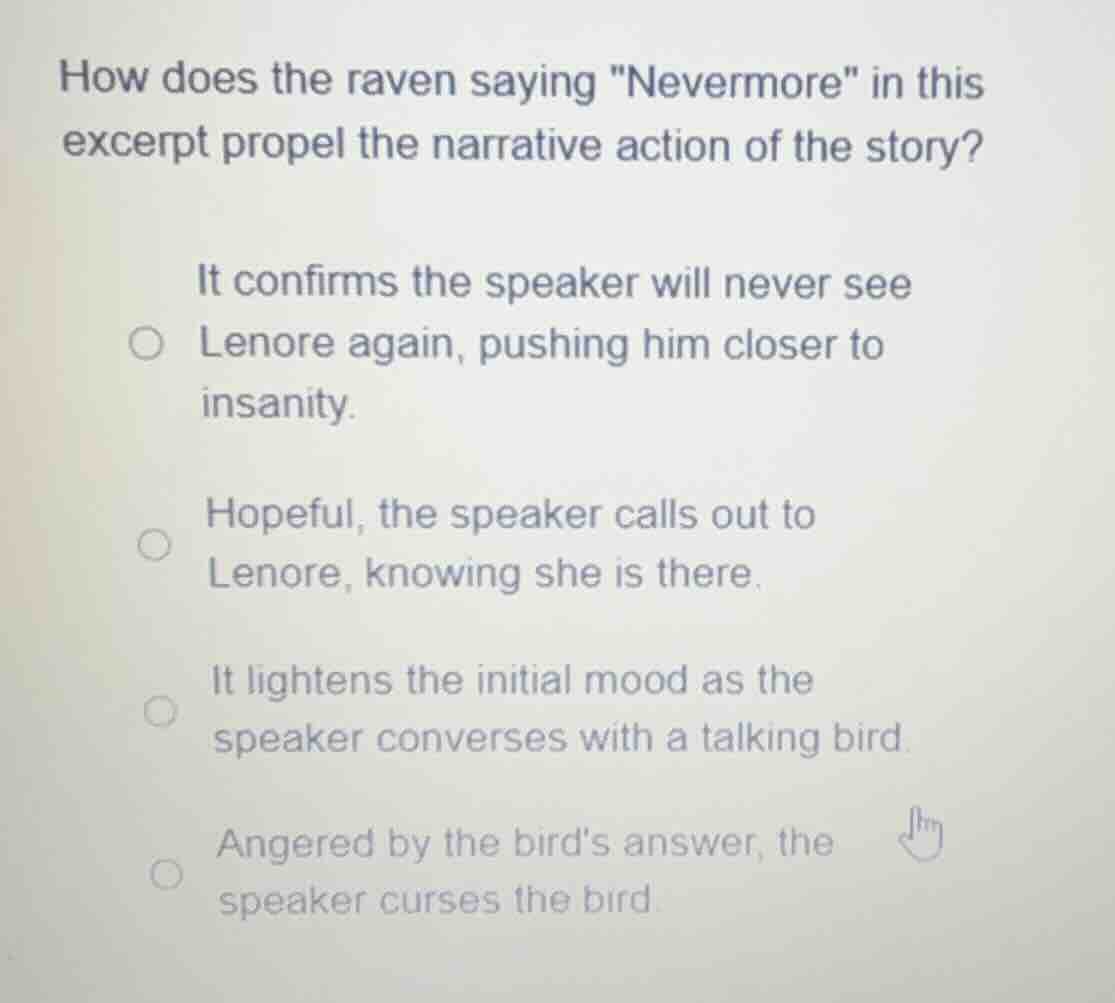 how does the raven saying evermore\ in this excerpt propel the narrativ…