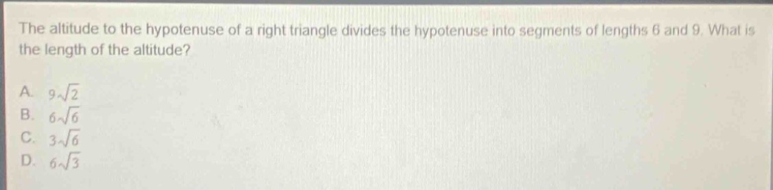 the altitude to the hypotenuse of a right triangle divides the hypotenu…