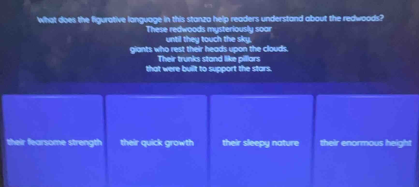 what does the figurative language in this stanza help readers understan…