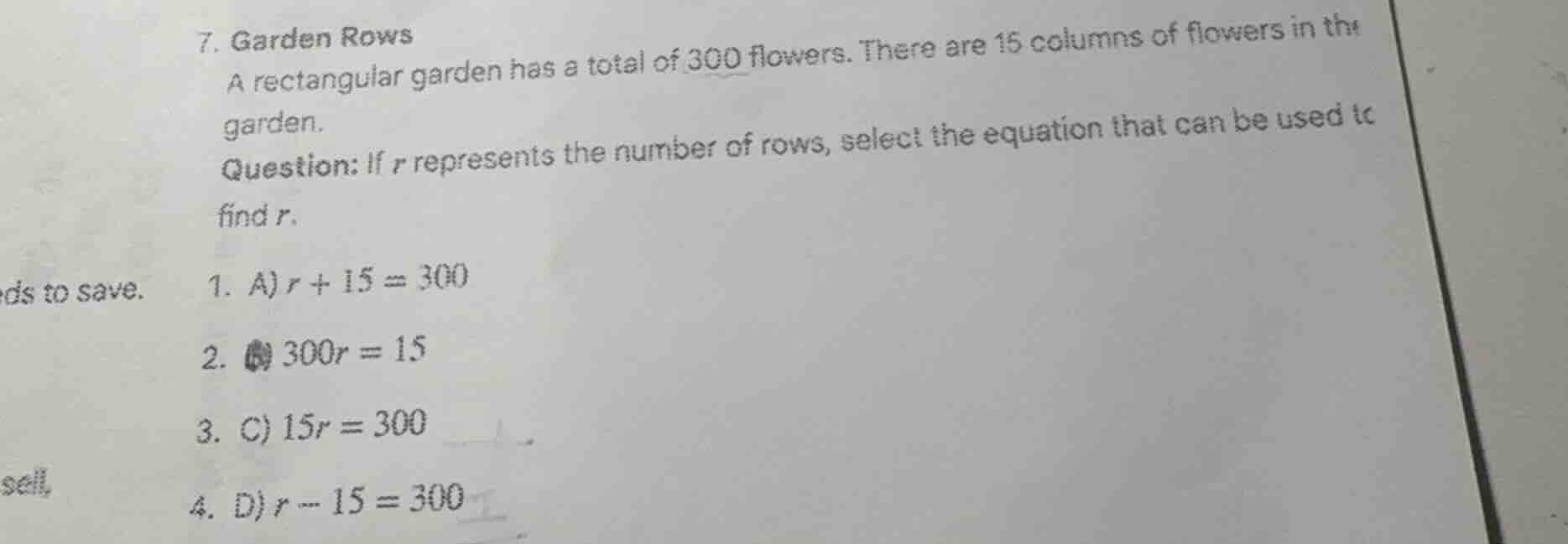 7. garden rows a rectangular garden has a total of 300 flowers. there a…