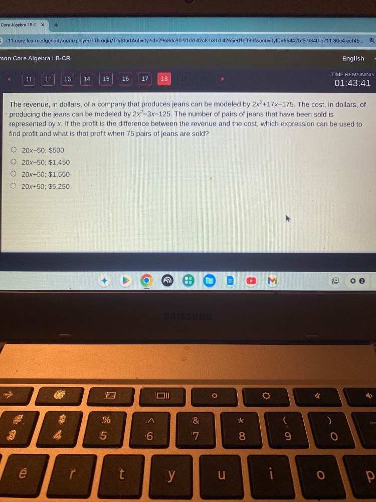 the revenue, in dollars, of a company that produces jeans can be modele…