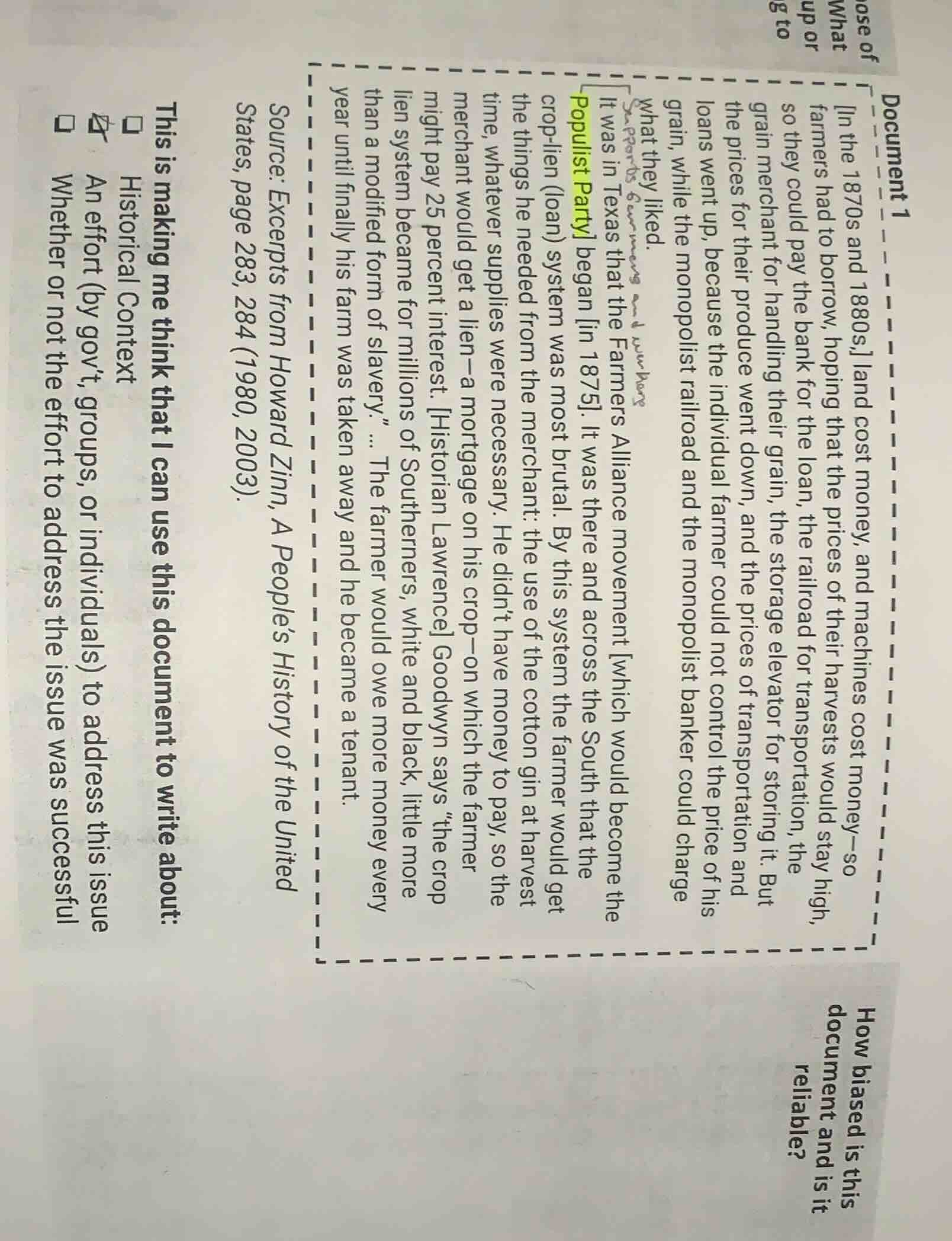 document 1 in the 1870s and 1880s, land cost money, and machines cost m…