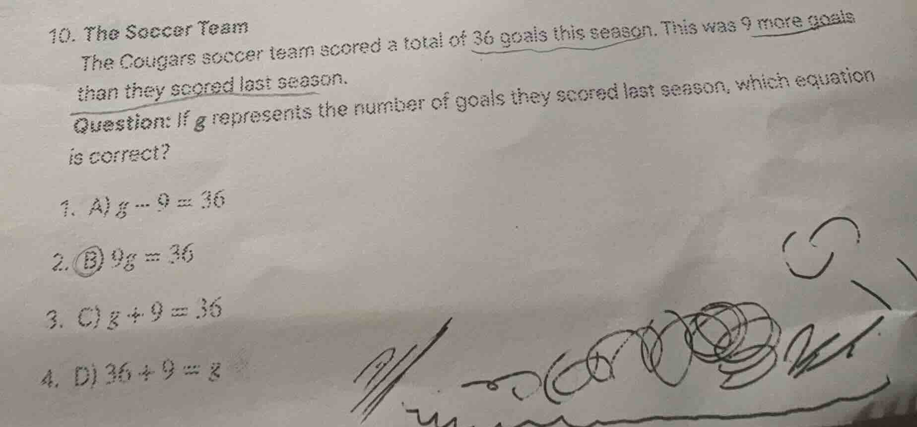10. the soccer team the cougars soccer team scored a total of 36 goals …