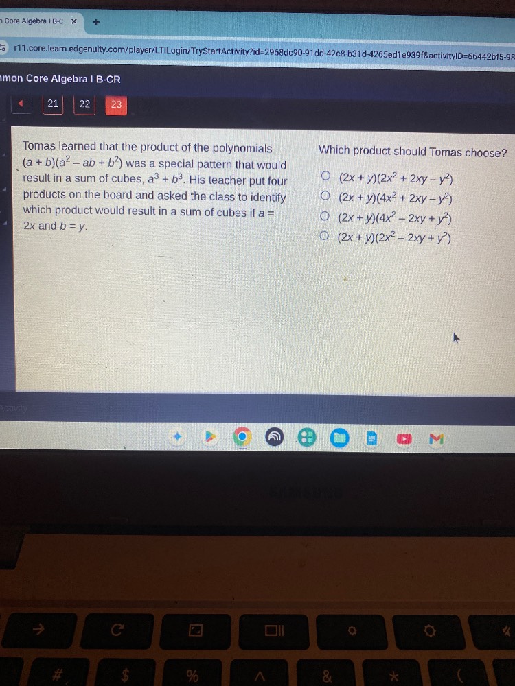 tomas learned that the product of the polynomials ((a + b)(a^2 - ab + b…