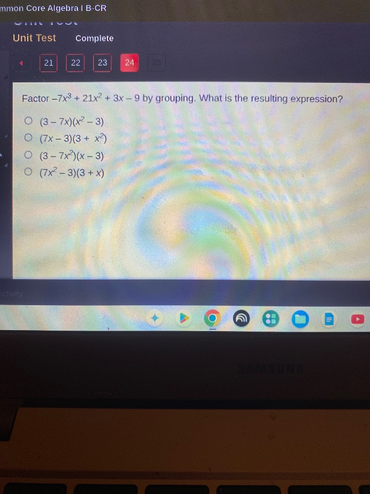 factor $-7x^3 + 21x^2 + 3x - 9$ by grouping. what is the resulting expr…