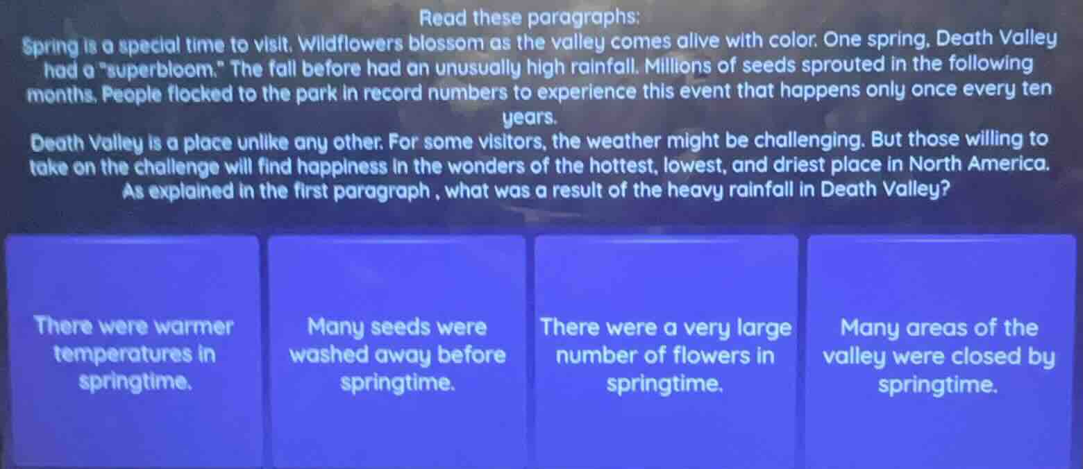 read these paragraphs: spring is a special time to visit. wildflowers b…