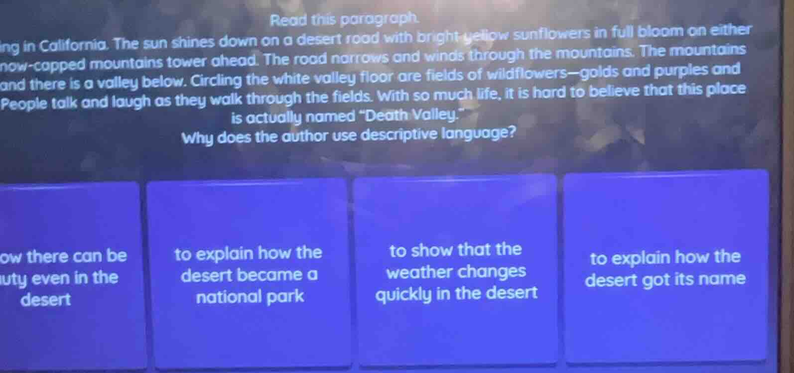 read this paragraph. ing in california. the sun shines down on a desert…