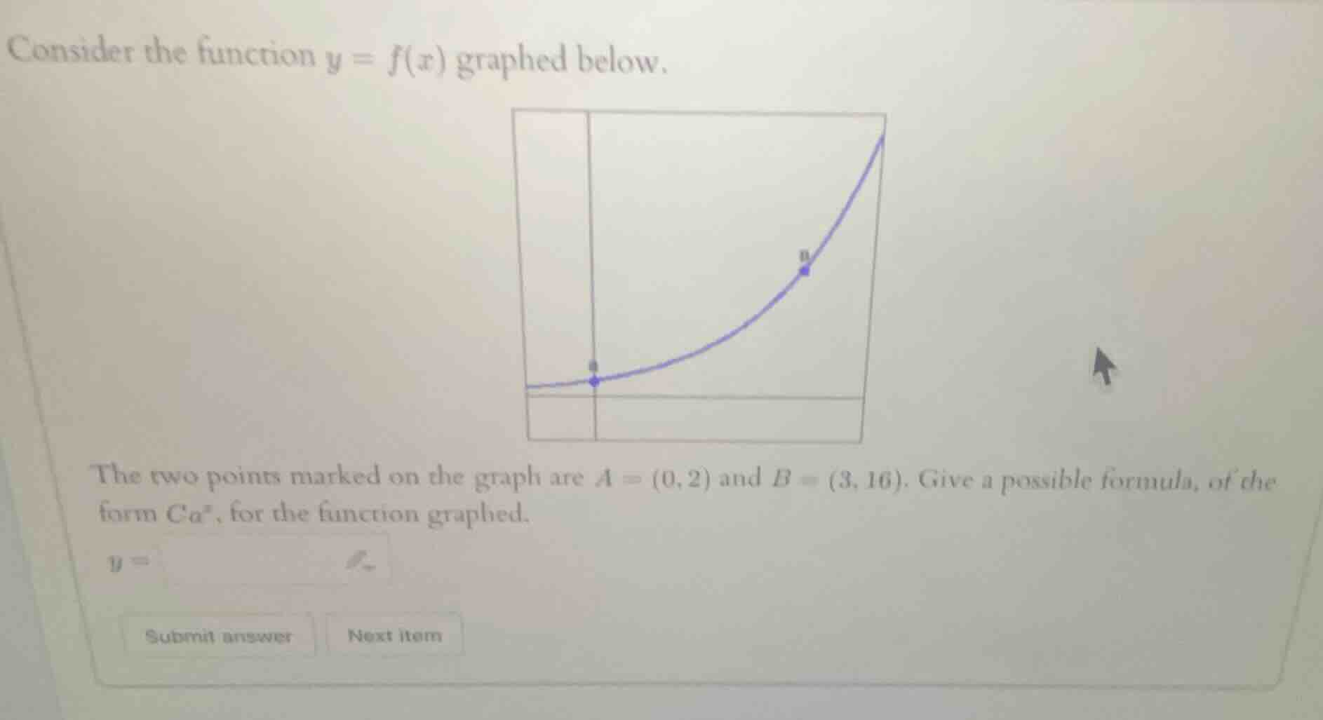 consider the function $y = f(x)$ graphed below. the two points marked o…