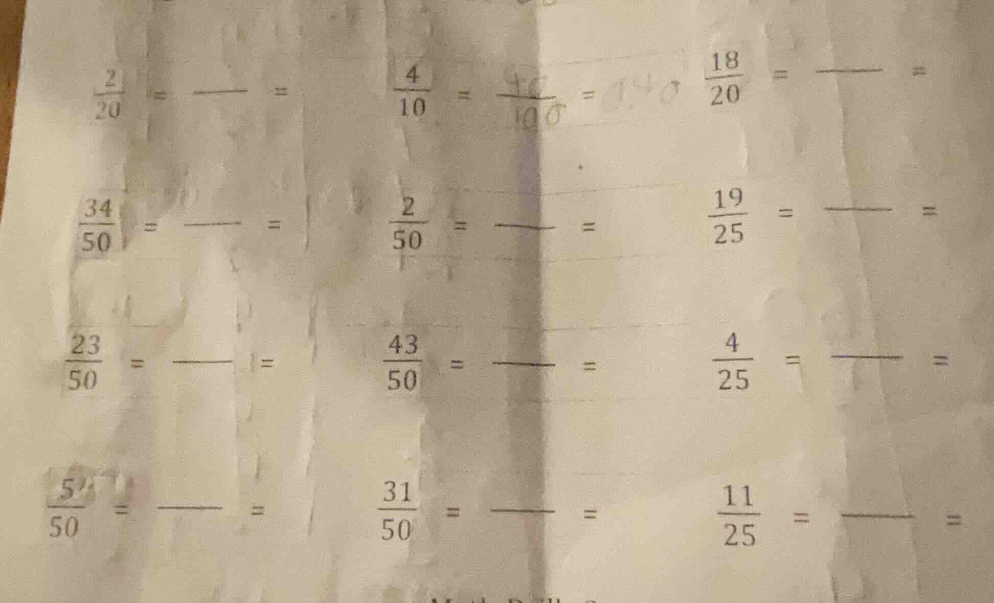 \\frac{2}{20} = \\frac{\\quad}{\\quad} = \\frac{4}{10} = \\frac{\\quad}…