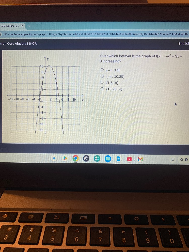 over which interval is the graph of ( f(x) = -x^2 + 3x + 8 ) increasing…