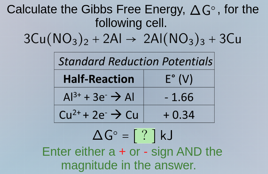 calculate the gibbs free energy, $\\delta g^\\circ$, for the following …