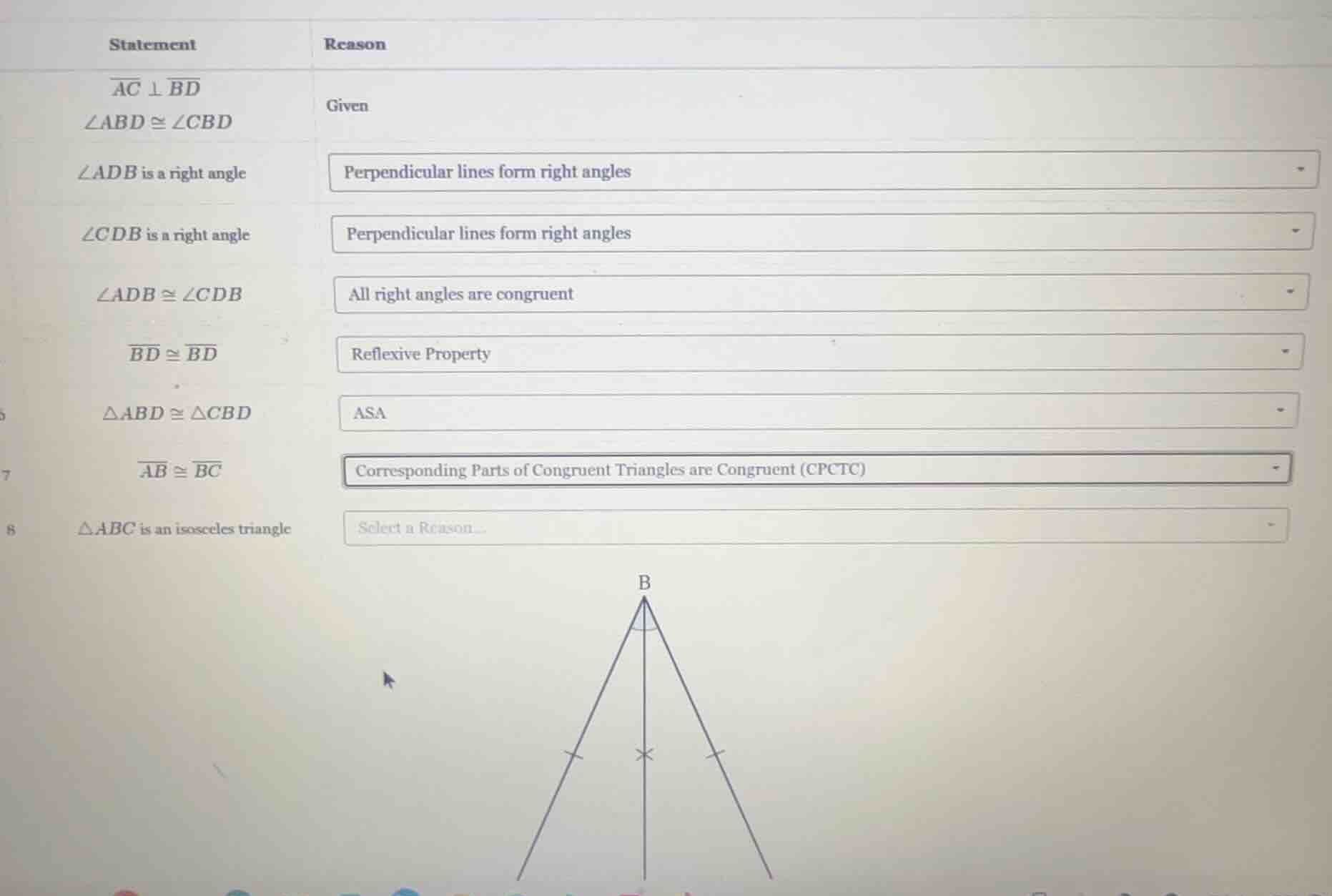 statement reason \\(\\overline{ac} \\perp \\overline{bd}\\) \\(\\angle …