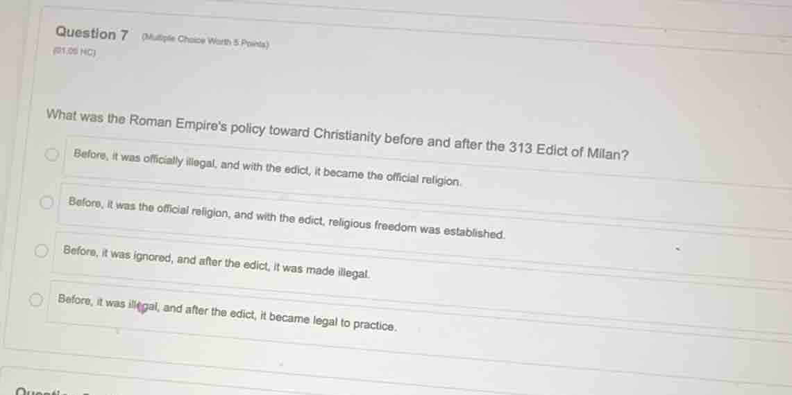 question 7 (multiple choice worth 5 points) (rt.05 hc) what was the rom…