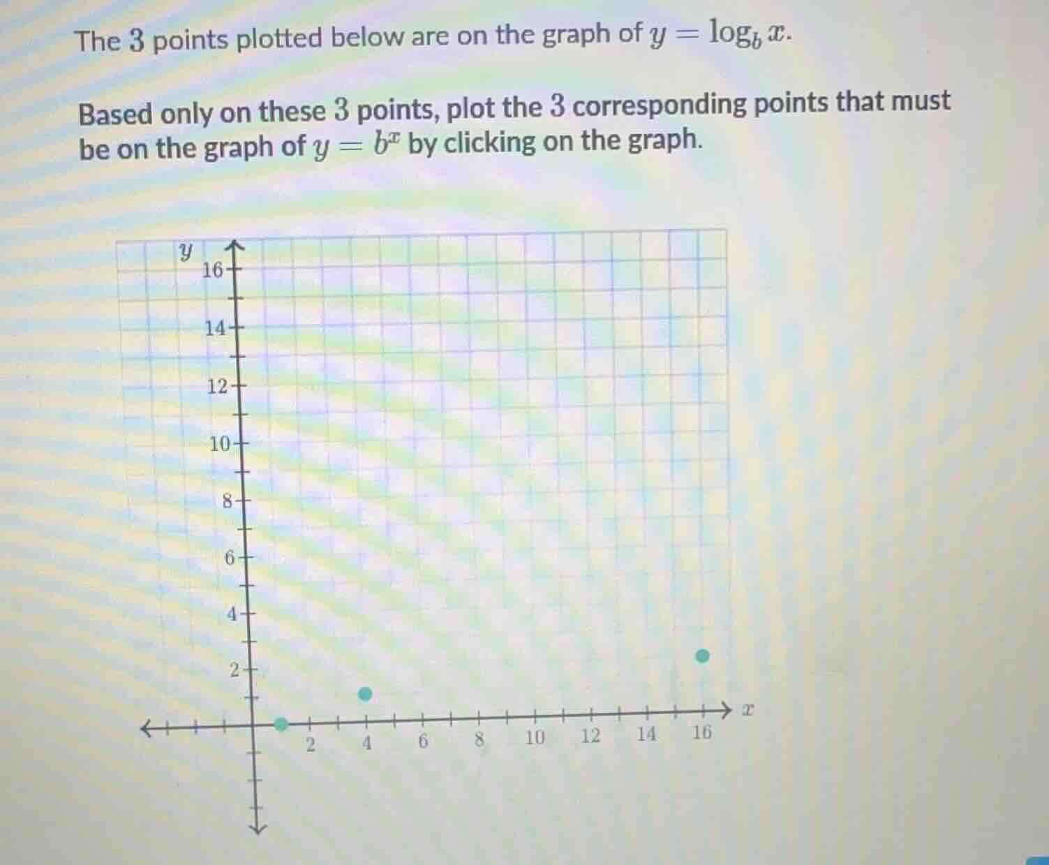 the 3 points plotted below are on the graph of $y = \\log_b x$. based o…