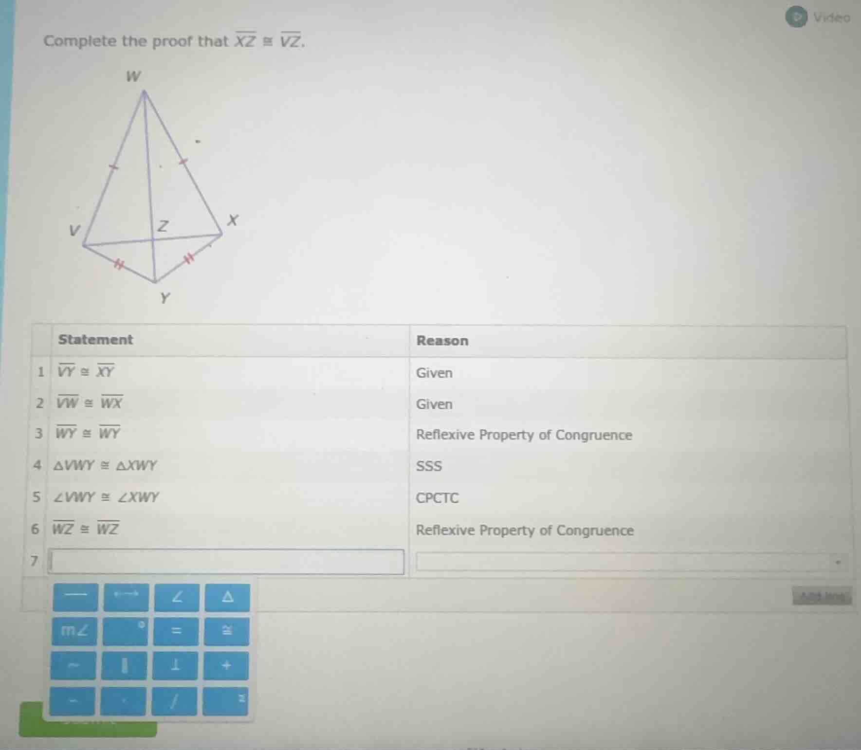 complete the proof that \\(\\overline{xz} \\cong \\overline{vz}\\). (im…