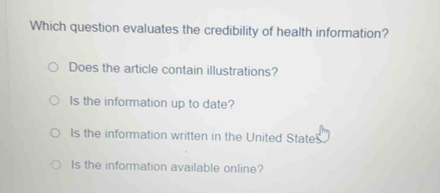 which question evaluates the credibility of health information? does th…