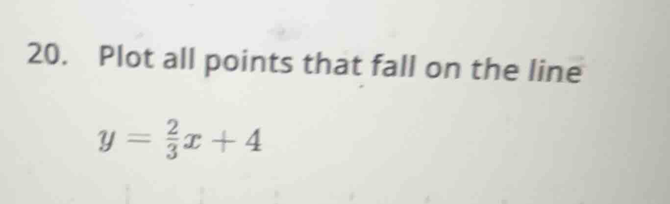 20. plot all points that fall on the line $y = \\frac{2}{3}x + 4$