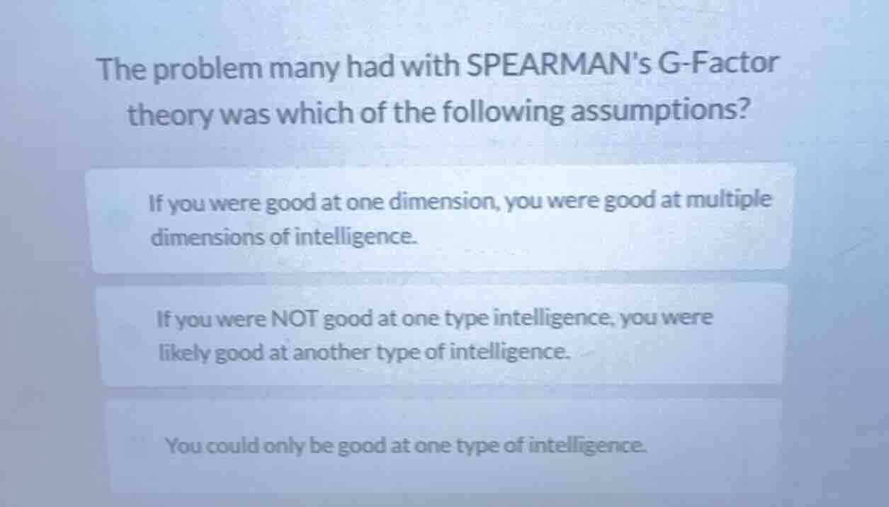 the problem many had with spearmans g - factor theory was which of the …