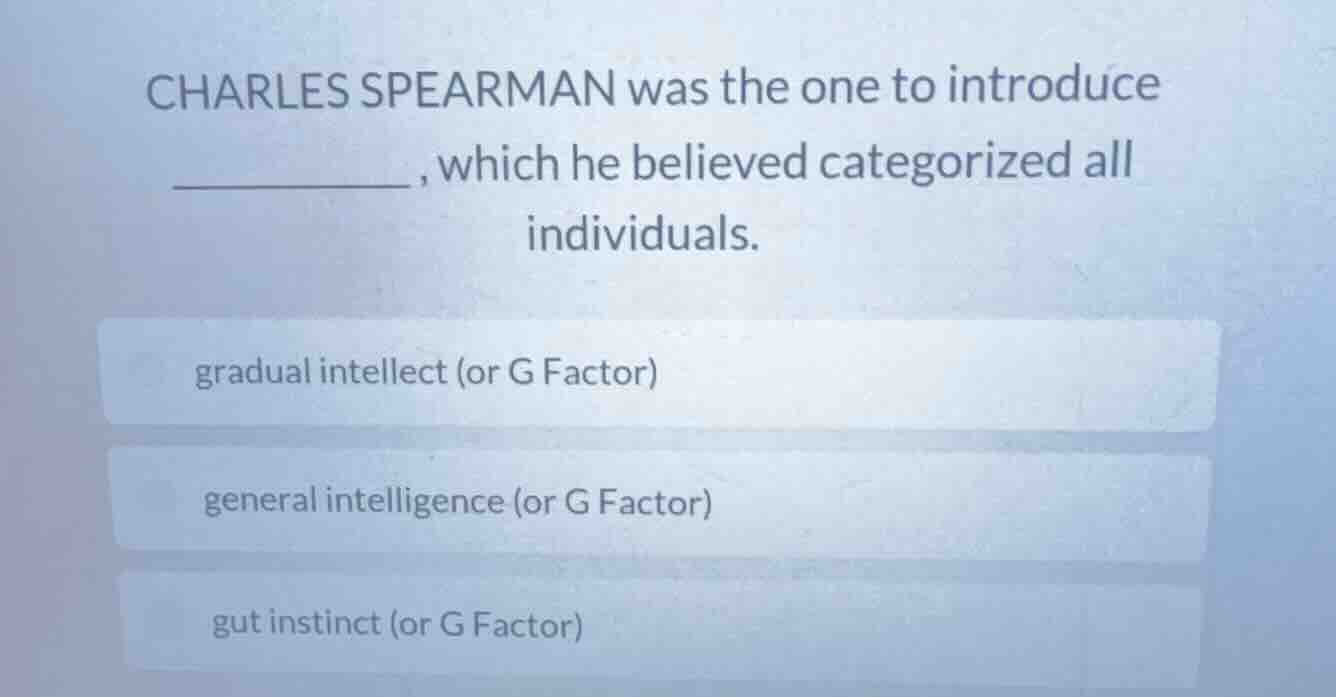 charles spearman was the one to introduce ______, which he believed cat…