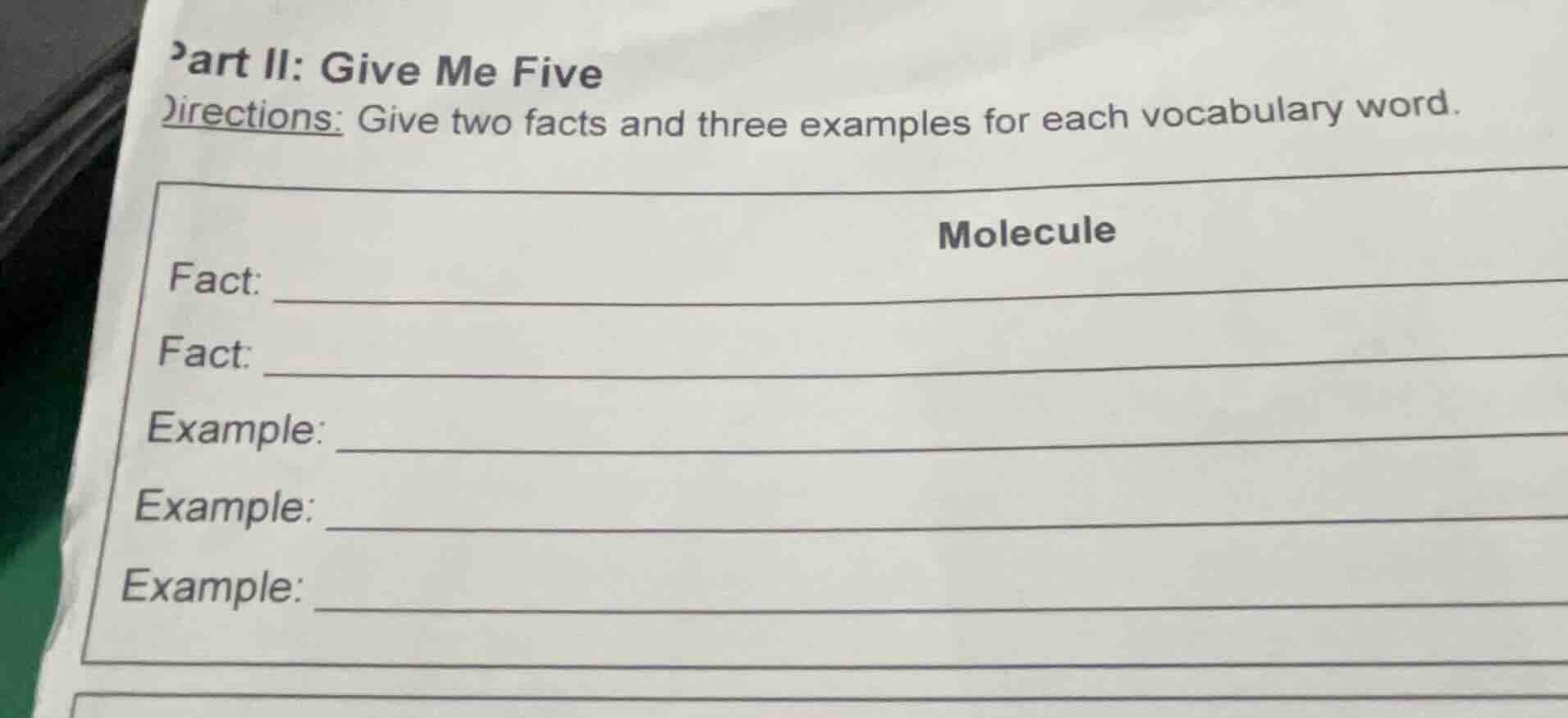 part ii: give me five directions: give two facts and three examples for…