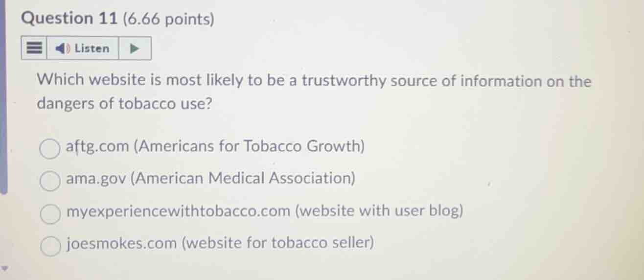 question 11 (6.66 points) listen which website is most likely to be a t…
