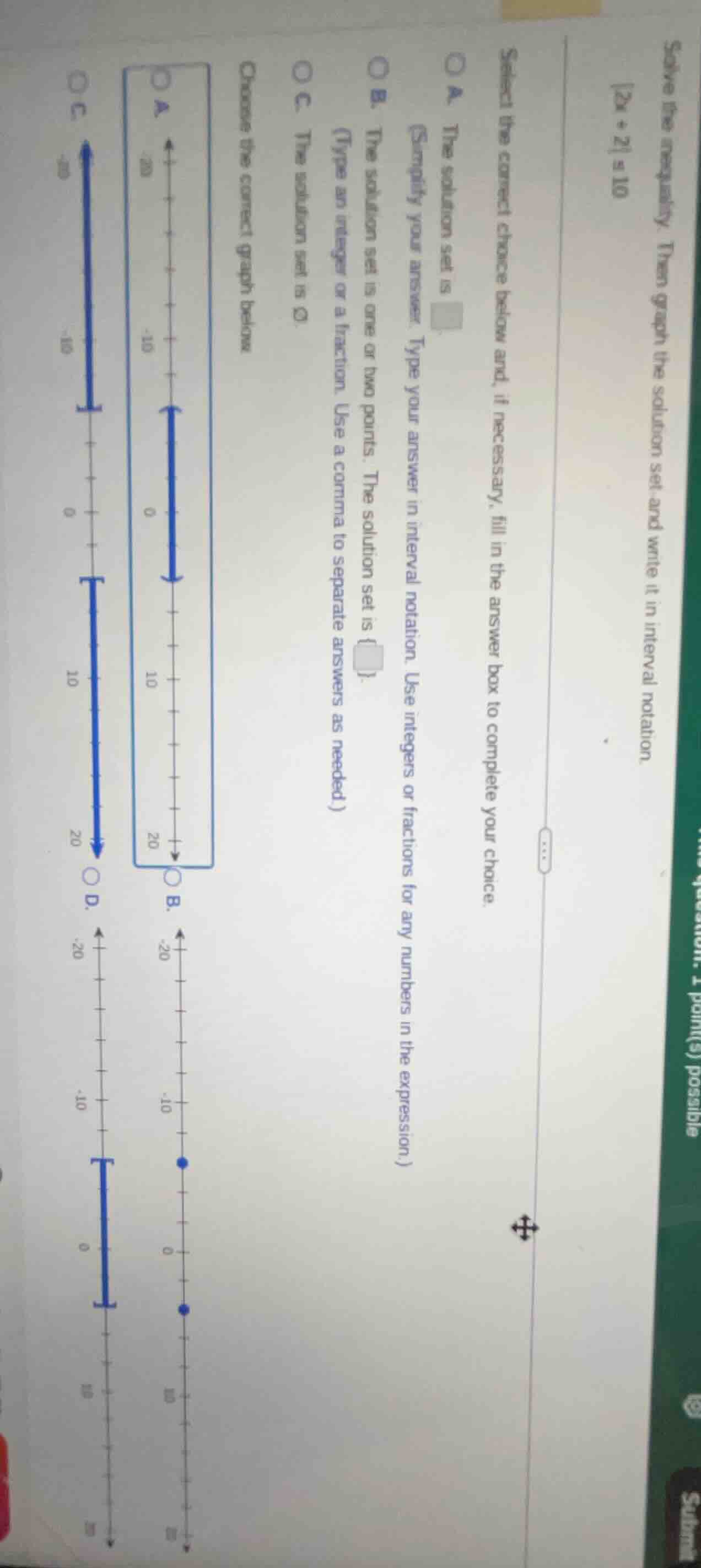 solve the inequality. then graph the solution set and write it in inter…