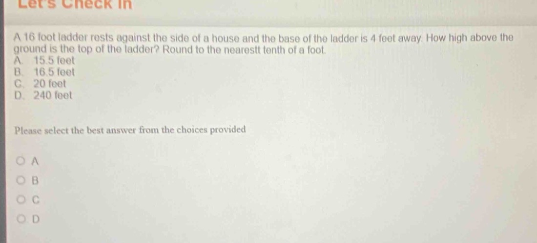 a 16 foot ladder rests against the side of a house and the base of the …