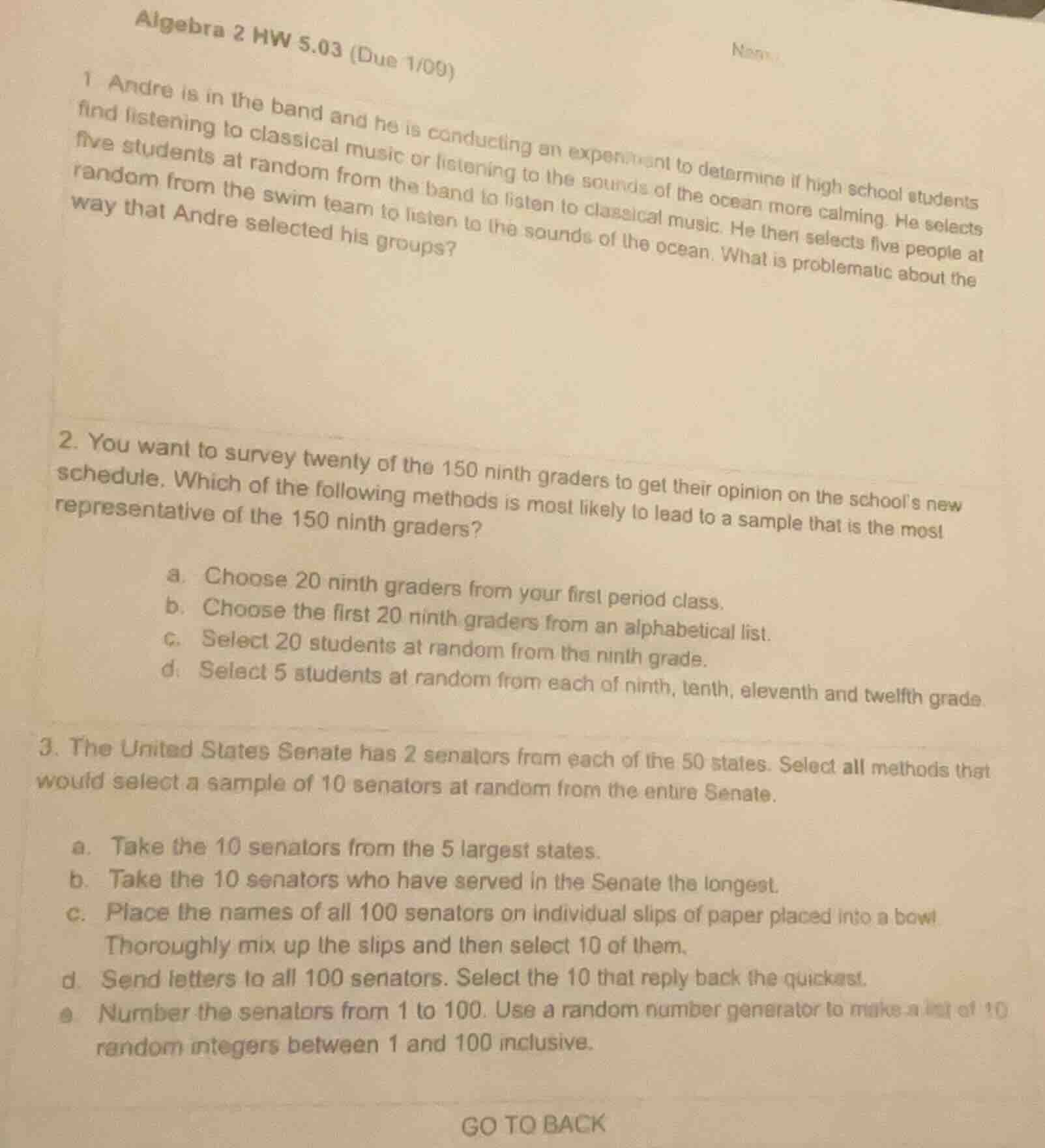 algebra 2 hw 5.03 (due 1/09) name 1 andre is in the band and he is cond…